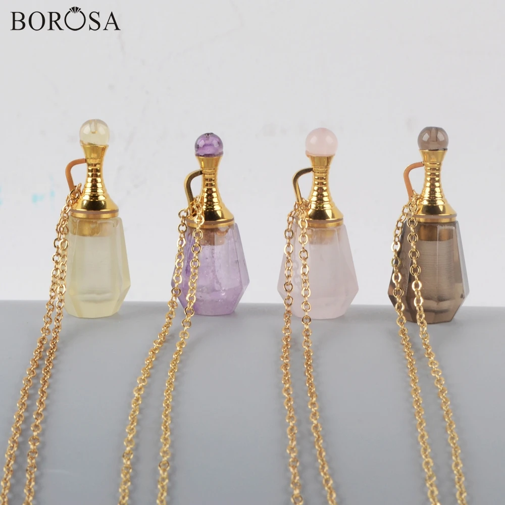 BOROSA 3 шт. 26 дюймов позолоченные аметисты натуральный камень флакон для духов