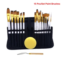Ensemble de pinceaux à peinture aquarelle à l'huile, Gouache, étui de transport Pop up, Palette couteau et éponge, fournitures artistiques de papeterie, 15 pièces/ensemble 