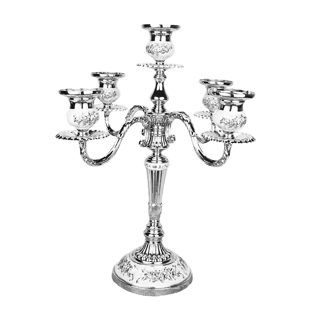 European Style 5-Candle Candelabra Candlestick 14inch Tall Metal Candle Holder