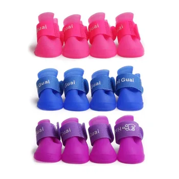 

4pcs/set Pet Dog Rain Shoes Anti Slip Waterproof Dog Rain Shoes for Small Dogs 8 Colors Rubber Boots for Four Seasons 10A