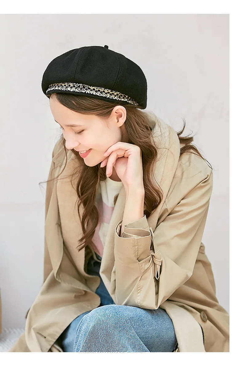 USPOP женские шапки осень зима шерстяные береты Лоскутные твидовые ленты берет винтажная шапка художника