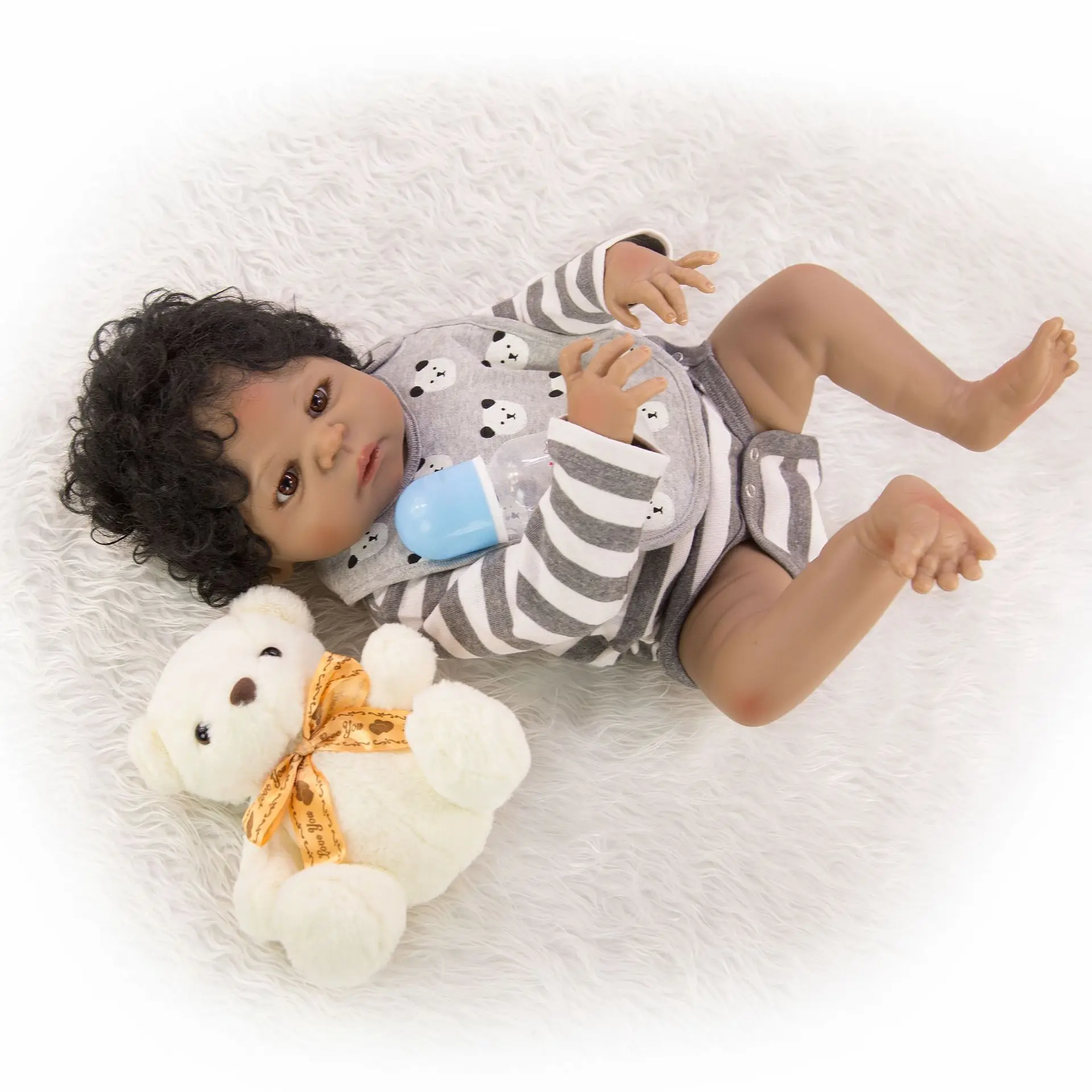 23 дюймов Bebe Reborn куклы Африканский ребенок мальчик черная кукла 57 см полный силиконовый винил реалистичные reborn Детские куклы подарок на день детей