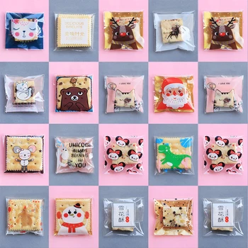 

25PCS Christmas Snack Packaging Bag Baking Nougat Snowflake Packaging Biscuit Self-adhesive Cute Cookies Candy Bag