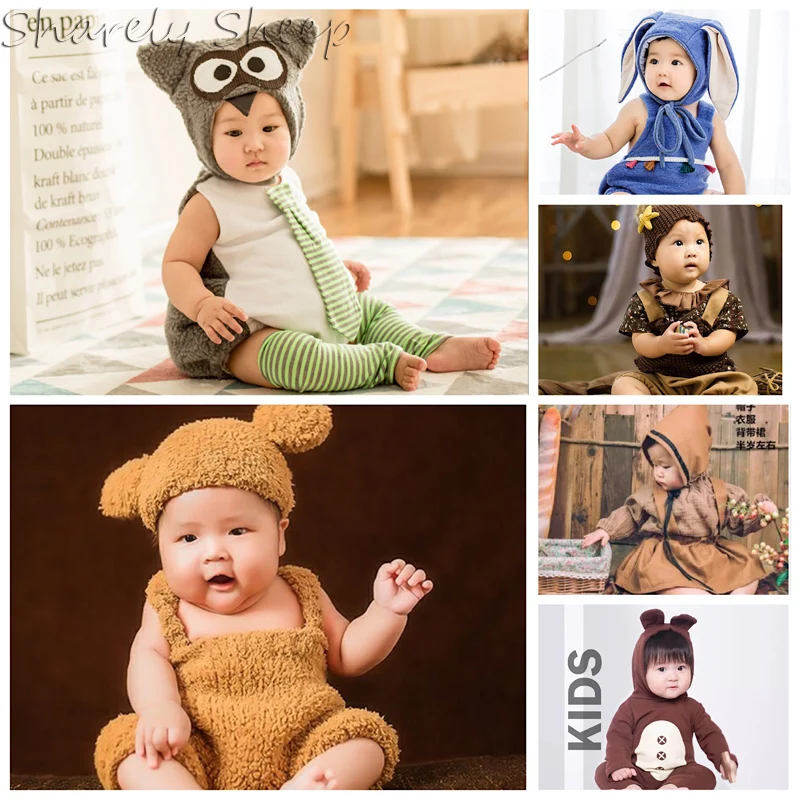 Baby Boy Girl Photo Shoot Hat+Pant Sets Clothes Infant Photography Cartoon Costume Birthday Party Wear Kids Photo Props
