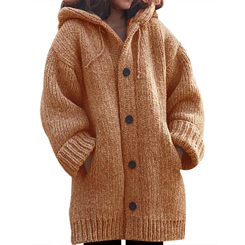 Женский толстый свитер кардиган женский осенний длинный рукав с капюшоном кардиганы X