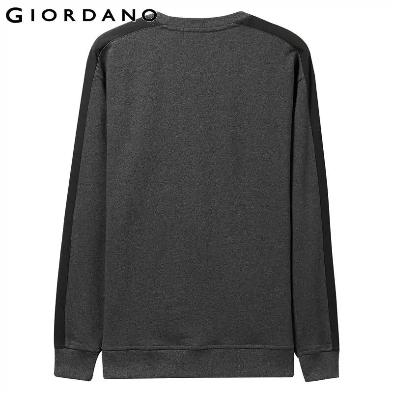 Giordano/Мужская толстовка из хлопка, ребристый пуловер с круглым вырезом, контрастный дизайн, длинный рукав, Sudadera Hombre Bluzy Meskie 01029790