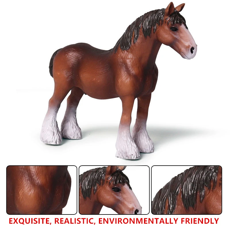Детская имитация диких животных сплошная модель Clydesdale жеребец ранчо лошадь статические пластиковые коллекционные подарки игрушка модель