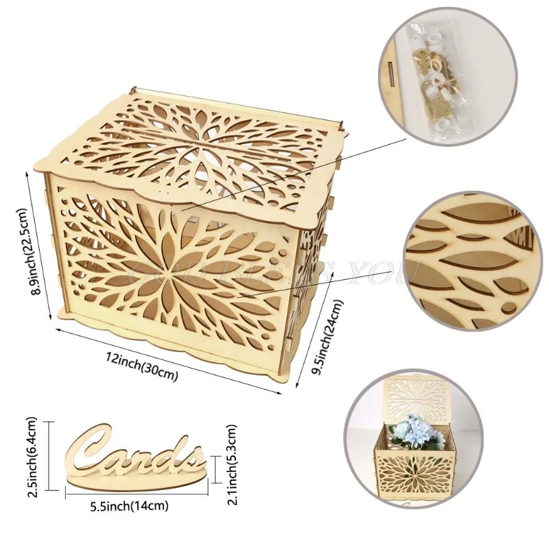DIY Wedding Gift Wooden Card Money Box Case With Lock Rustic Beautiful Birthday Party Favors Supplies Decor D08D - Цвет: 24