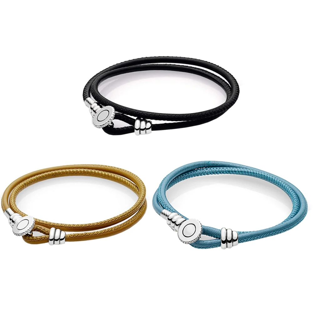 CIBO 925 Sterling Silver Instant Black Gold Tan Orange Double Leather Jewellery Bracelet Free Shipping | Украшения и аксессуары