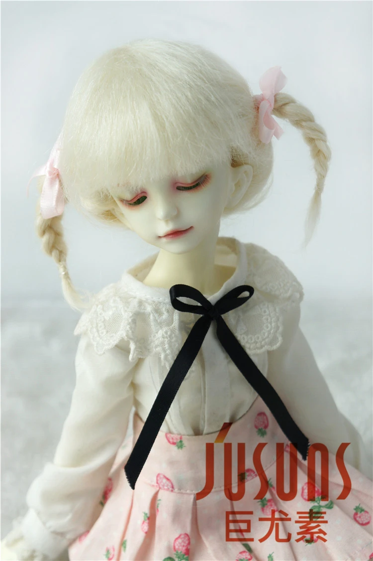 7-8inch InvoryWhite JD540 1/6 1/4 1/3 милые BJD мохеровые парики для размера 6-7 дюймов 7-8 дюймов и 8-9 дюймов кукольные модные аксессуары две косички кукольные волосы - Цвет: 7-8inch InvoryWhite