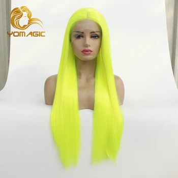 

Yomagic Green Color Synthetic Lace Front Wigs for Women Silk Straight Heat Resistant Fiber Glueless Lace Wig with Baby Hair