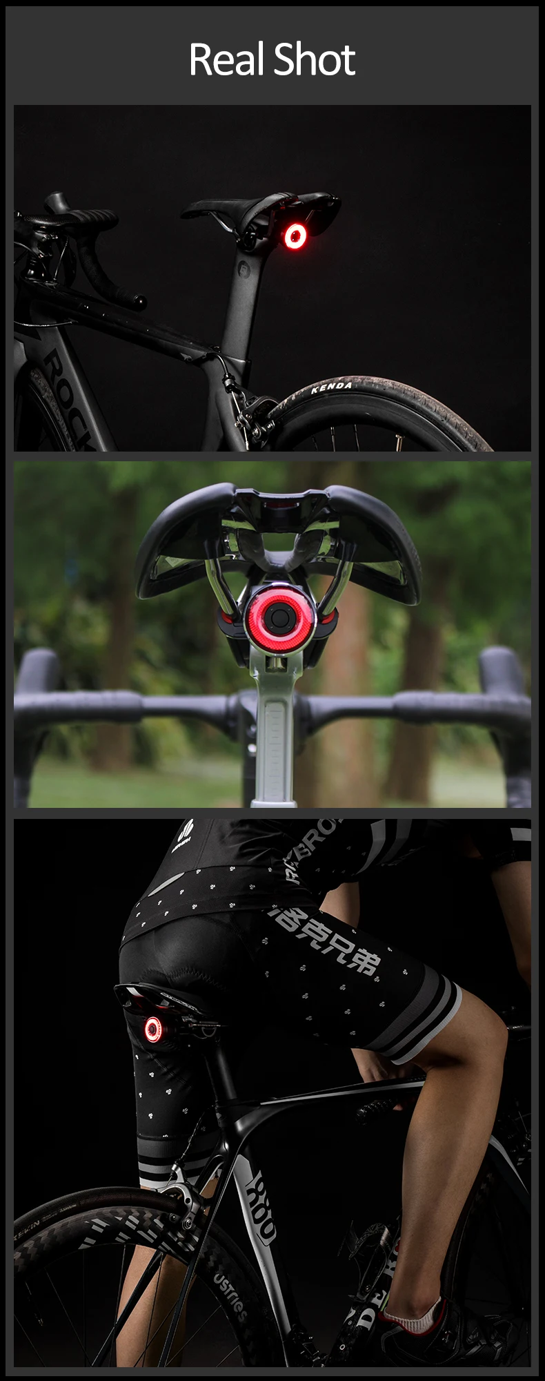 ROCKBROS Bicycle Smart Auto Brake Sensing Light IPx6 Waterproof LED Charging Cycling Taillight Bike Rear Light Accessories Q5