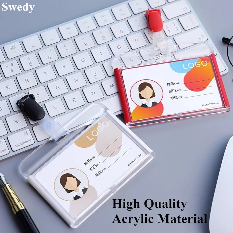 Acrylic Transparent Bank Credit Card Holders Bus ID Badge Card Holders With Clip Exhibition Name Case For Student Staff