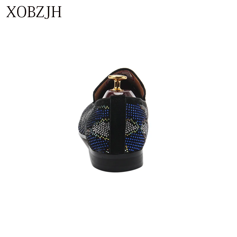 Italian Genuine Leather Wedding Loafers Men Luxury Formal Dress red bottom Shoes Designer Blue Rhinestone Prom Shoes Big Size Italian Genuine Leather Wedding Loafers Men Luxury Formal Dress red bottom Shoes Designer Blue Rhinestone Prom Shoes Big Size