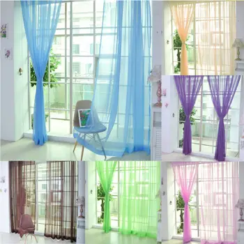 

Curtain Sheer Voile Window Curtains Drape Panel Scarf Assorted Solid Color Curtain Lace See Through Solid Mesh Cotton 2020