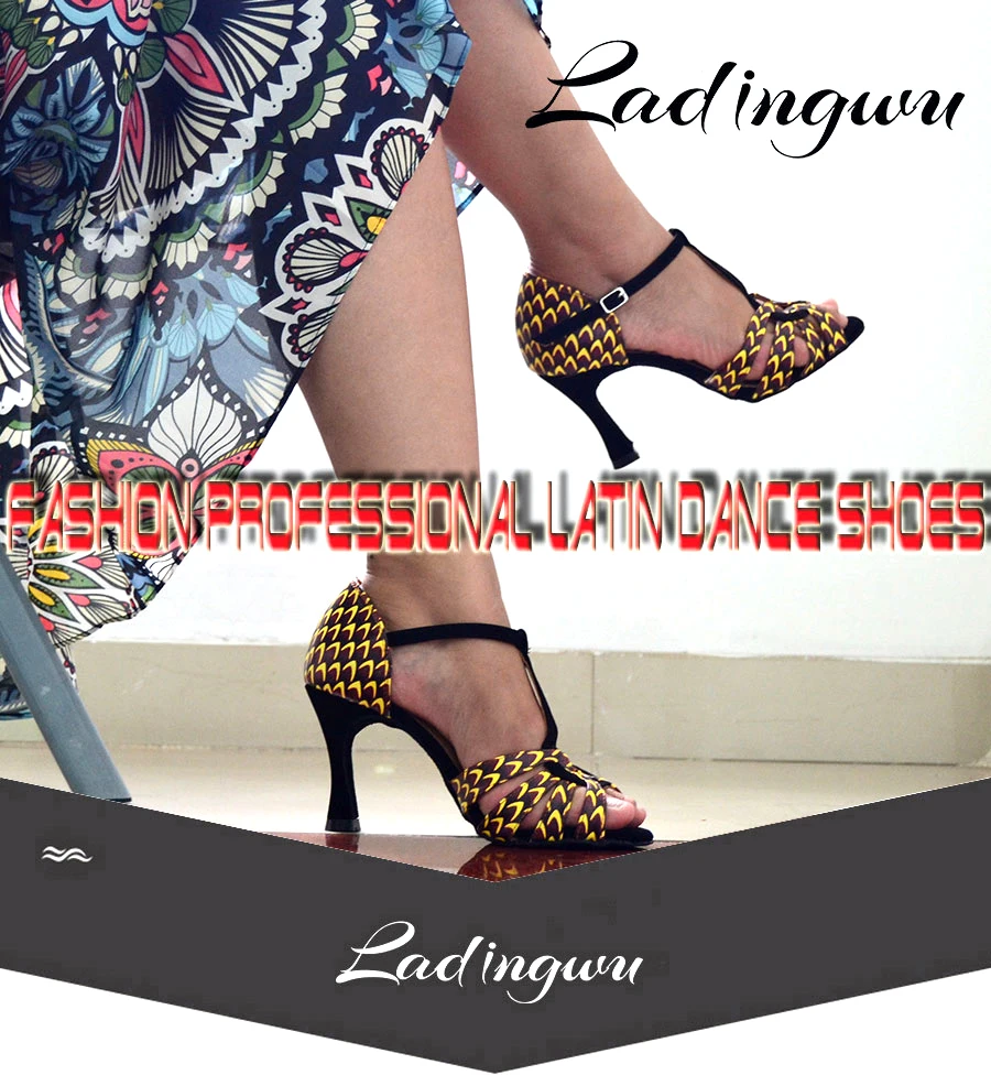 Ladingwu танцевальная обувь для бальных танцев кожаные туфли для латинских танцев Женская Профессиональная танцевальная обувь для сальсы новые танцевальные Сандалии 9 см