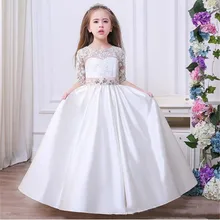 Королевское Платье принцессы с открытой спиной; белое кружевное свадебное платье с цветочным узором для девочек; платье для первого причастия с бантом на заказ