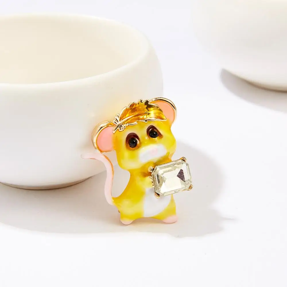 Belleper Rat Зодиак жемчуг тупые золотые броши в виде животных мышь с мороженым стразы