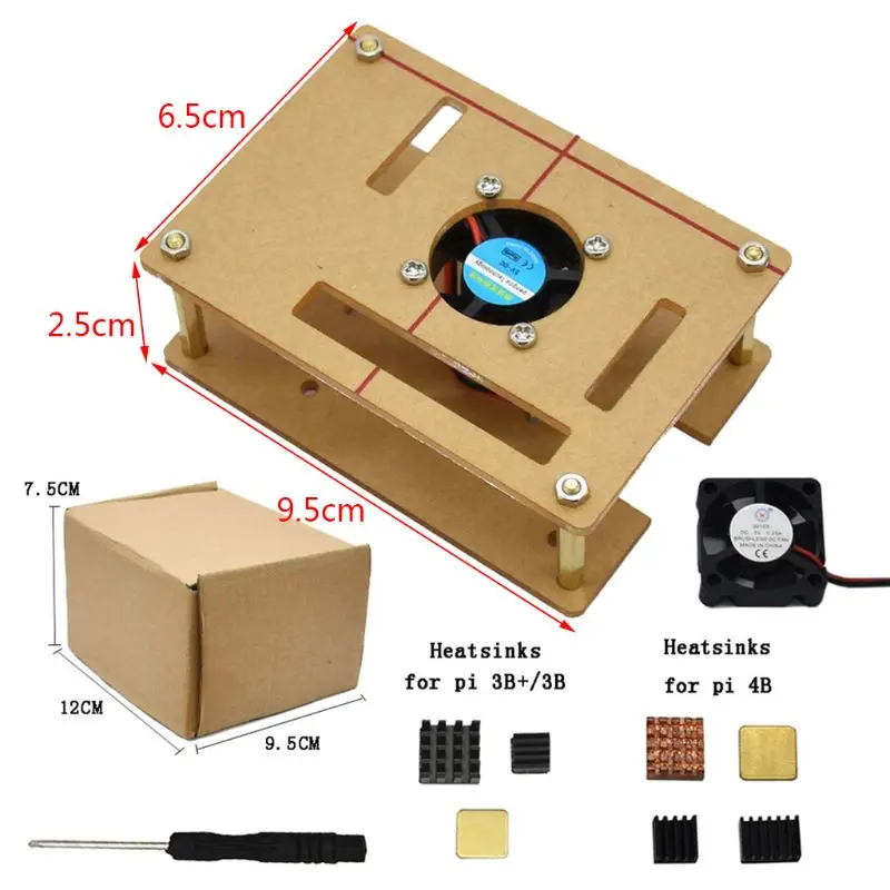 1 комплект прозрачный акриловый чехол с охлаждающими вентиляторные радиаторы отвертка для Raspberry Pi 4B/3B +/3B