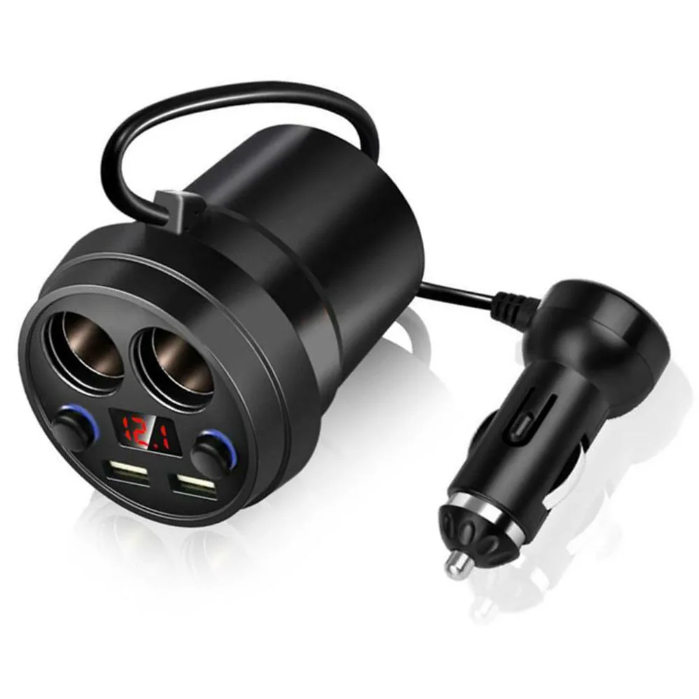Автомобильное зарядное устройство с двойным USB кабелем, прикуриватель, дисплей напряжения питания, абсолютно и высококачественный