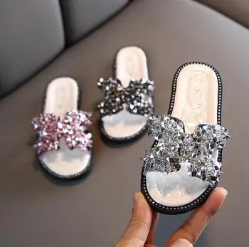 

2020 Summer Baby Girls Sandals Fashion Cute Pink Bling Shiny Rhinestone Toddler Shoes Kids Flat Sandals Children Beach Shoes