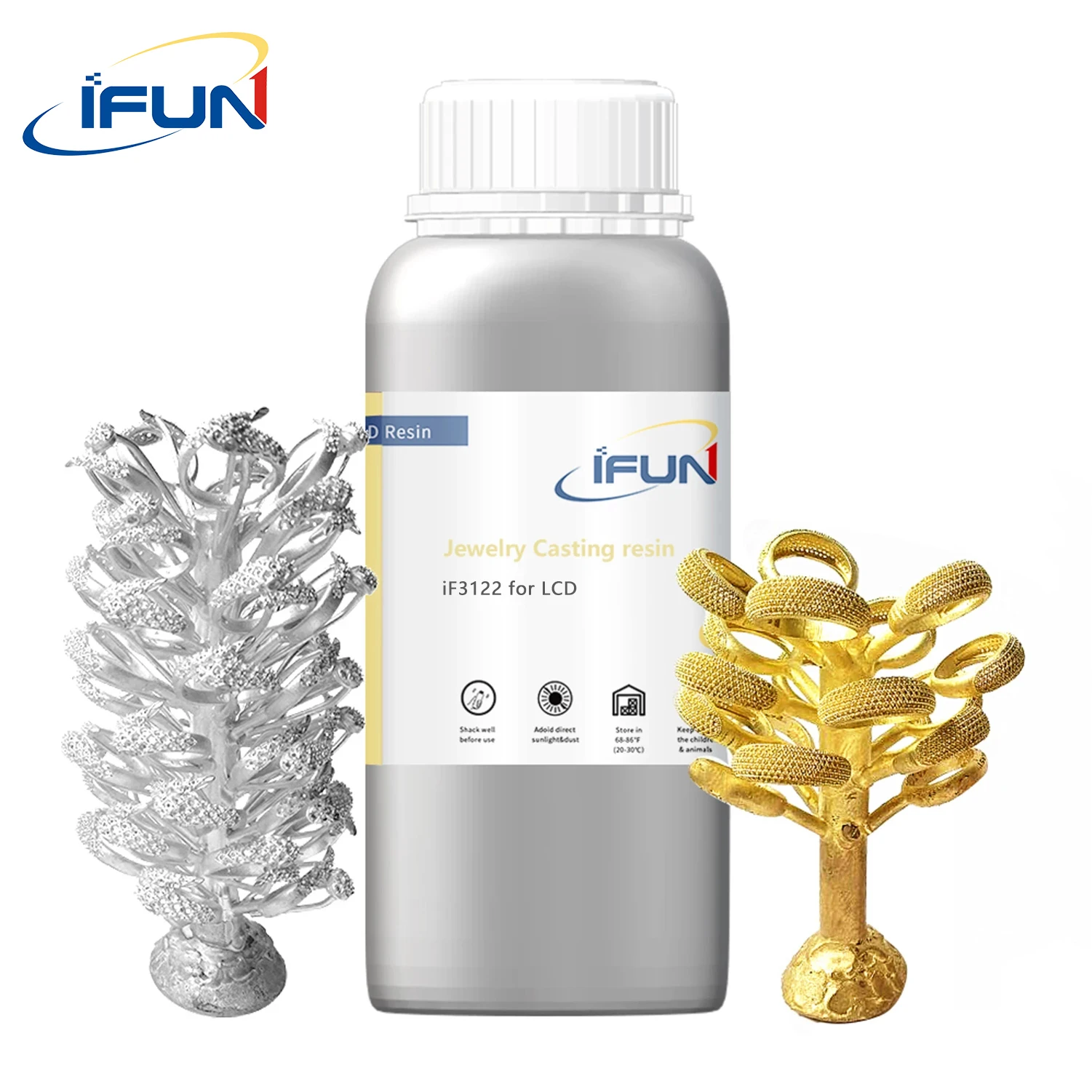IFUN Jewelry Casting Resin for LCD 3D Printer Lost Wax Casting UV-Curing Resin 405nm Photosensitive 3D Printing Liquid Photopoly