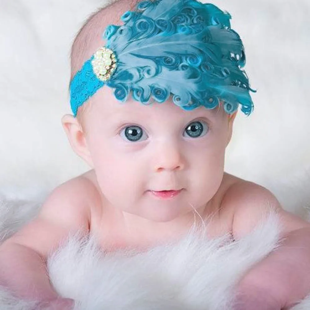 Baby Girls Newborn Headwear Baby flower bow feather headband feather baby headband girl hairbands bow hair Headbands