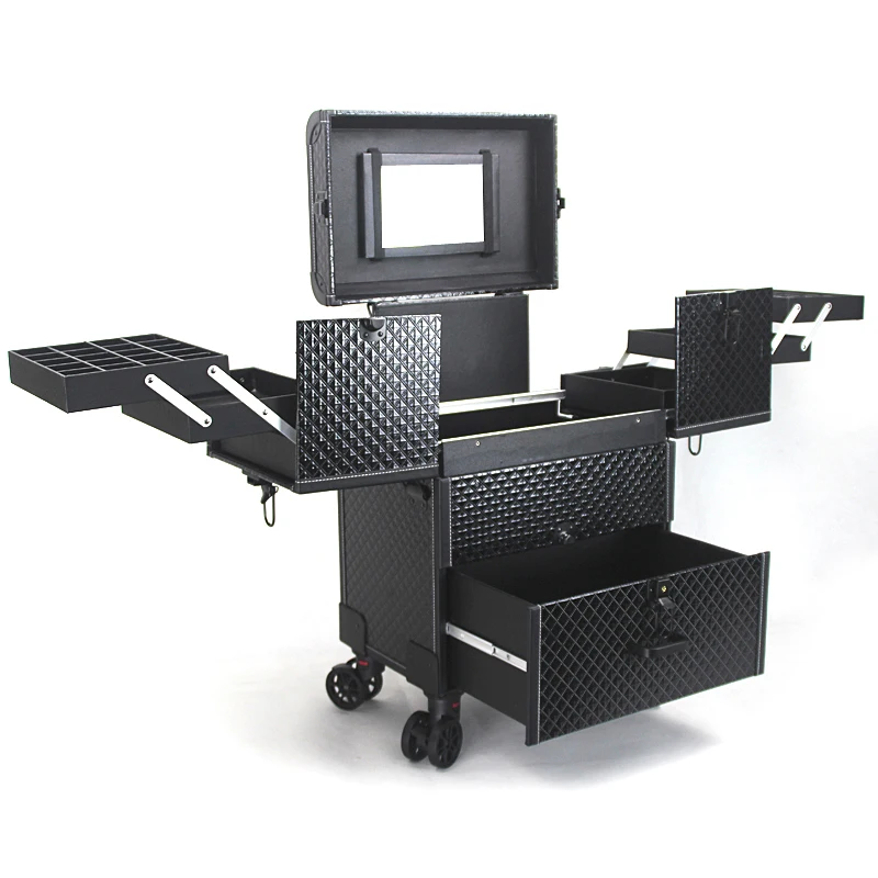 Pull Bar Suitcase Large multi-layer professional trolley cosmetic luggage with mirror for makeup artist nail tattoo tool