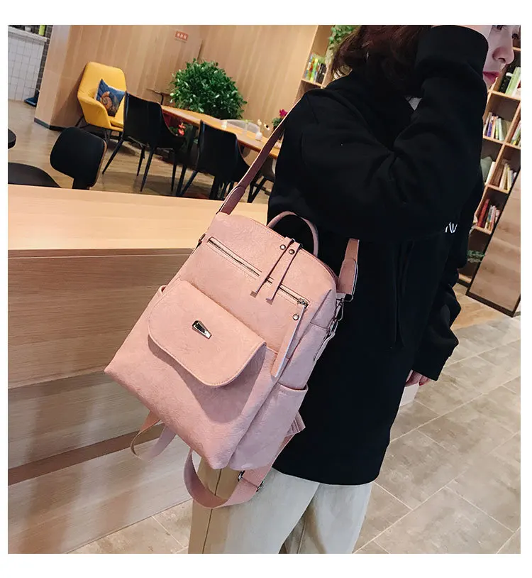 College Style Retro Multi-Purpose Backpack Women's New Style Campus Soft Leather College Student School Bag Versatile Backp