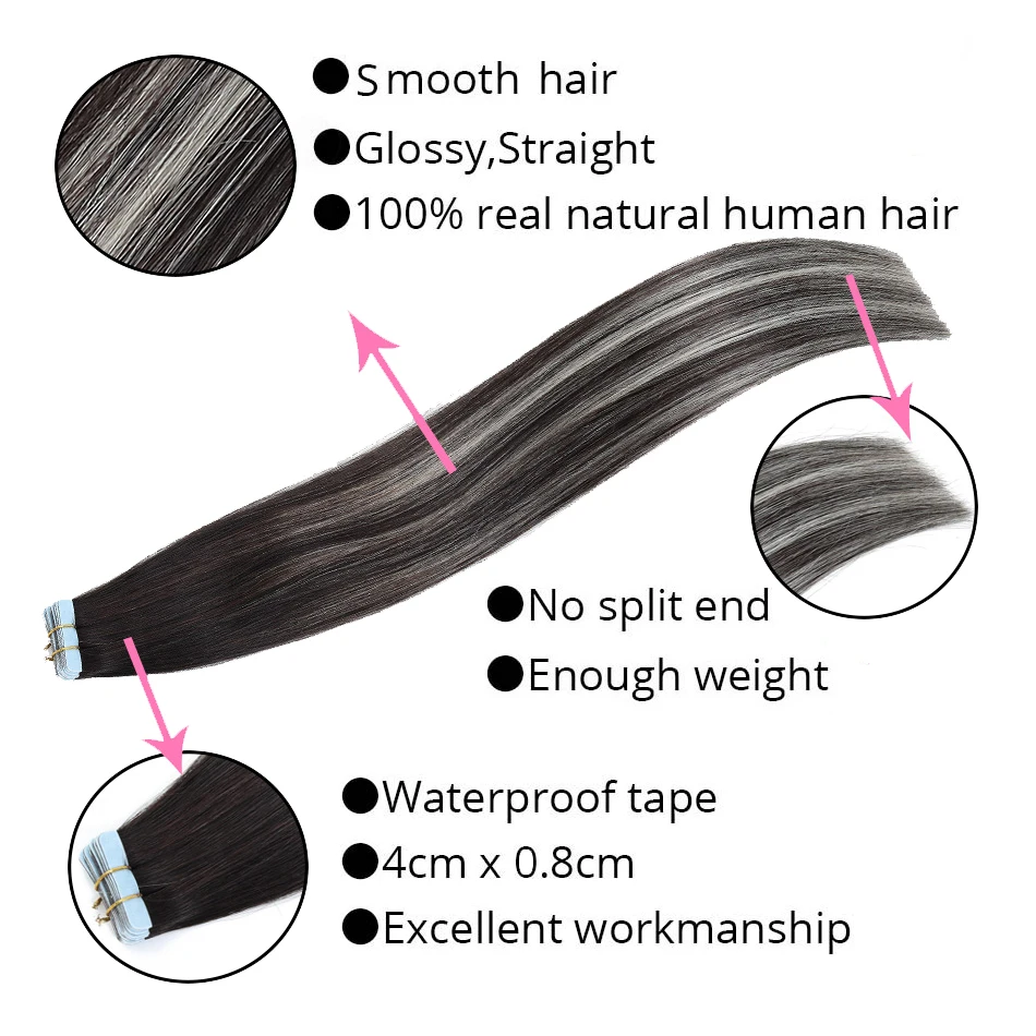 MRSHAIR 20 дюйм(ов) ленты в расширениях Ombre 20 штук non-реми выметания человеческие волосы прямые Ombre кожи утка волос