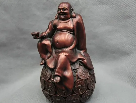 YM 311 11 ''китайская Бронза Буддизм Happy Sit Maitreya буддийский монах статуя