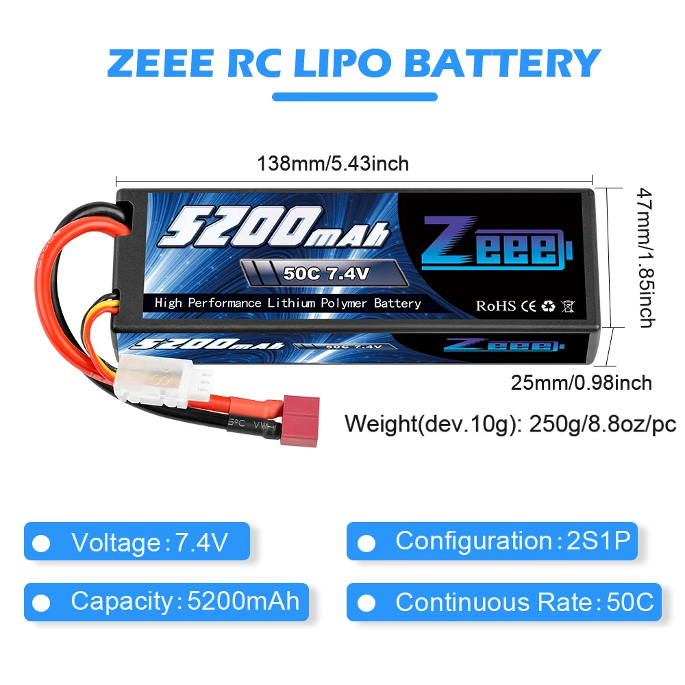 Price Zeee 5200mAh RC Lipo Battery 7.4V 50C 2S RC Battery with Deans Plug for RC Evader Boat Car Truck Truggy Buggy Tank Helicopter