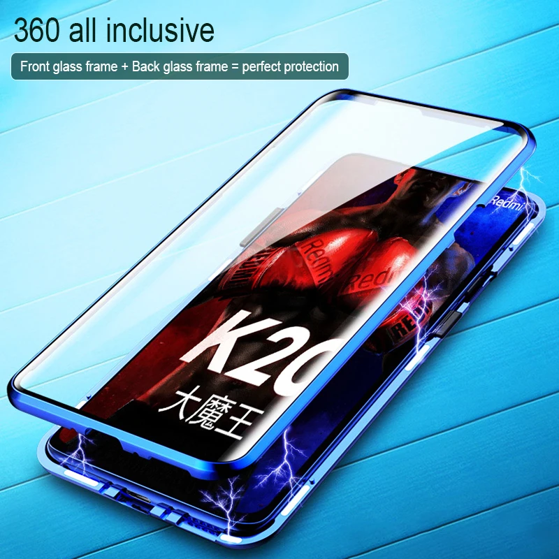 Для Xiao mi Red mi K20 Pro Чехол Металлическая магнитная двухсторонняя, для стекла+ металлический чехол-бампер для телефона для Xiaomi Redmi Note 7 mi 9T SE чехол