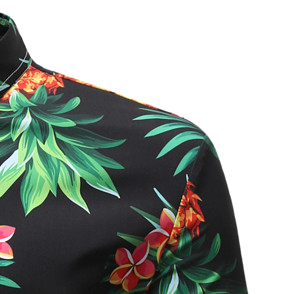 Hawaiian Style beach man Shirts pineapple leaf print lapel shirt men's casual floral shirt