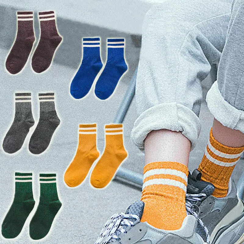 

Cotton Polyester Winter Striped Glitter Women Socks Harajuku Shiny Girls Streetwear Funny Socks Casual Striped Socks
