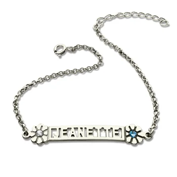

Custom Birthstone Name Bracelet in Silver Cut Out Nameplate Charm Bracelet Adorable Initials Bracelet Best Bridesmaids Gift