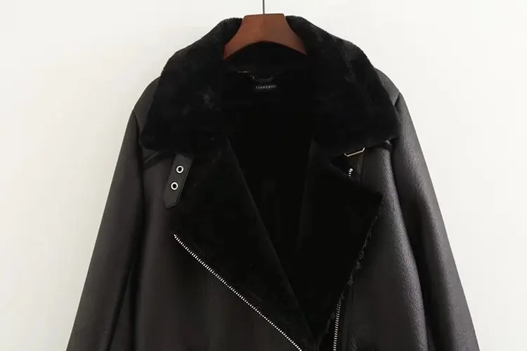 Черное пальто из искусственной кожи Женская осенне-зимняя новая куртка из искусственной кожи в европейском и американском стиле с отворотами модная Толстая куртка из искусственной кожи JD504