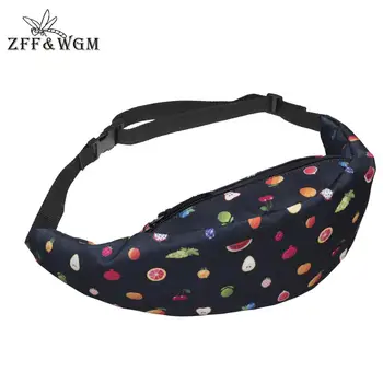 

ZFF&WGm 3D Print Fanny Pack For Women Luxury Vintage Genuine Leather Waist Bag Women Flat Black Zipper Mobile Phone Waist Bag F