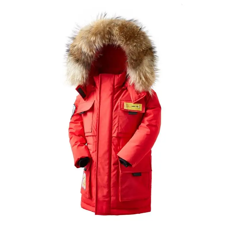 

Brand Fashion Boy Down Jackets Warm Long Model Children Down Parkas Coats Fur Kids Teenager Thickening Outerwear For Cold Winter