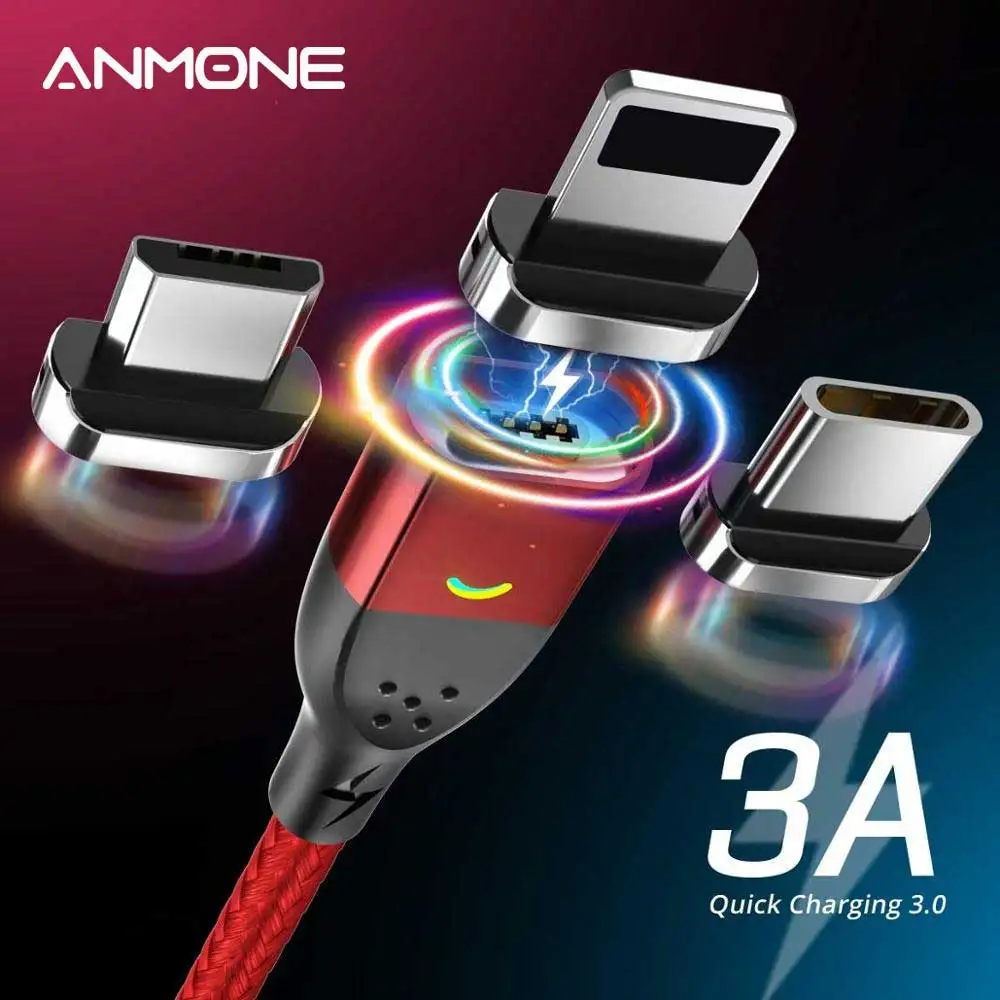 Магнитный кабель anmon Type C Micro USB для быстрой зарядки xiaomi redmi note 7 провод быстрая