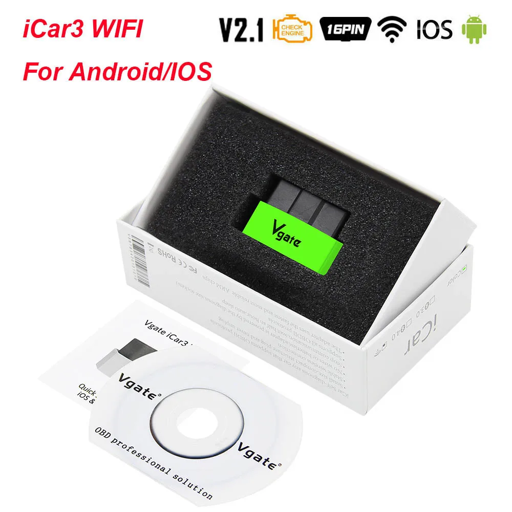 Vgate iCar3 ELM327 V2.1 OBD2 wifi сканер ELM 327 V2.1 OBD OBD2 автомобильный диагностический инструмент Easydiag лучше, чем Elm 327 V1.5 Wi-Fi - Цвет: Green