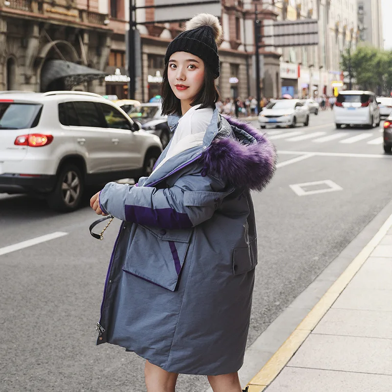 

Photo Shoot 2019 Winter New Style Korean-style Hooded Cotton Coat Women's Mid-length Thick Cotton-padded Clothes Large Fur Colla