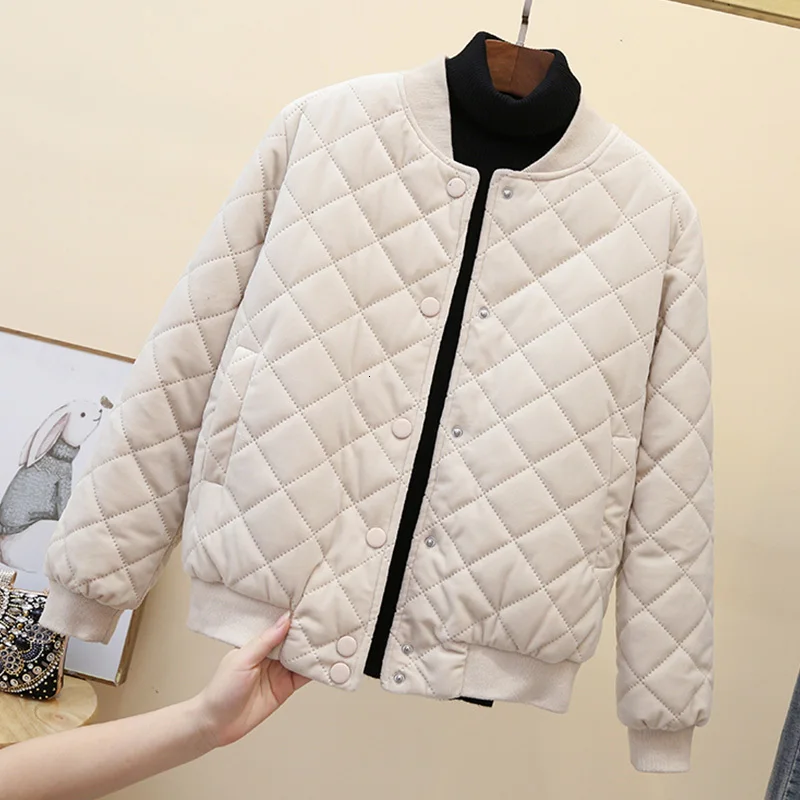 

Autumn Winter Quilted Short Padded Cotton Jacket 2019 Women Stand Collar Boyfriend Thicken Warm Coat Woman Plu Size 3XL