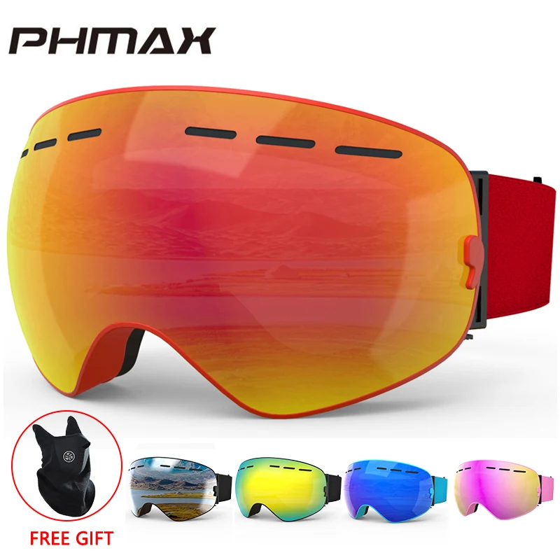 PHMAX Winter Ski Goggles With Ski Mask Snowboard Goggles Ski Glasses Double Layers UV400 Protection Anti-fog Snow Skiing Glasses