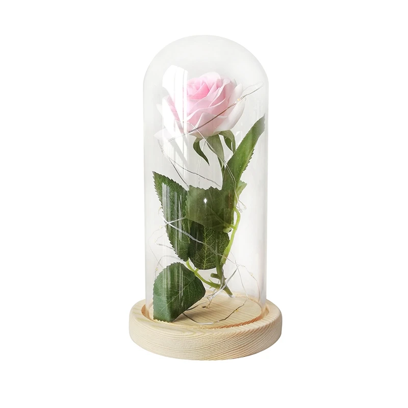 

Gold-Plated Red Rose With Led Light In Glass Dome For Wedding Party Mother'S Day Gift Powder