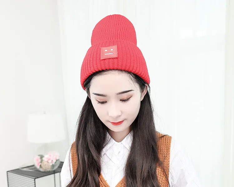 YOYOCORN шерстяная шапка для студенток и девушек шапка со смайликом для женщин, зимняя шапка для холодной погоды, теплая вязаная шерстяная шапка в Корейском стиле для родителей и детей