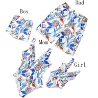 Family Matching Swimsuits Floral Printed Mom And Me Swimwear Women Girl Bathing Suits Men Boy Trunks Couples Holiday Beachwear 1