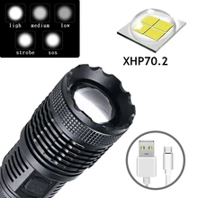 Super Bright P70 LED Flashlight USB Charging T6 Waterproof Torch Multi-function Adjustable Focus 4 Lighting Modes