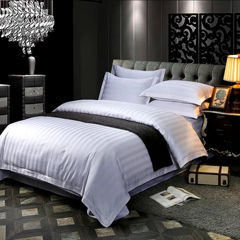 

3/4 Pcs Luxury Satin Stripe Patchwork Hotel Bedding Set Fashion Simple White Color Duvet Cover Set For 1m/1.2m/1.5m/1.8m/2m Bed