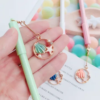 

24 pcs/Lot Mini Shell gel pen Pearl Starfish pendant Black color ink pens writing gift Stationery Office school supplies D6613